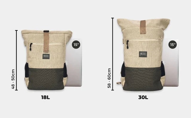 Hemp Backpack in Beige and Green 15L